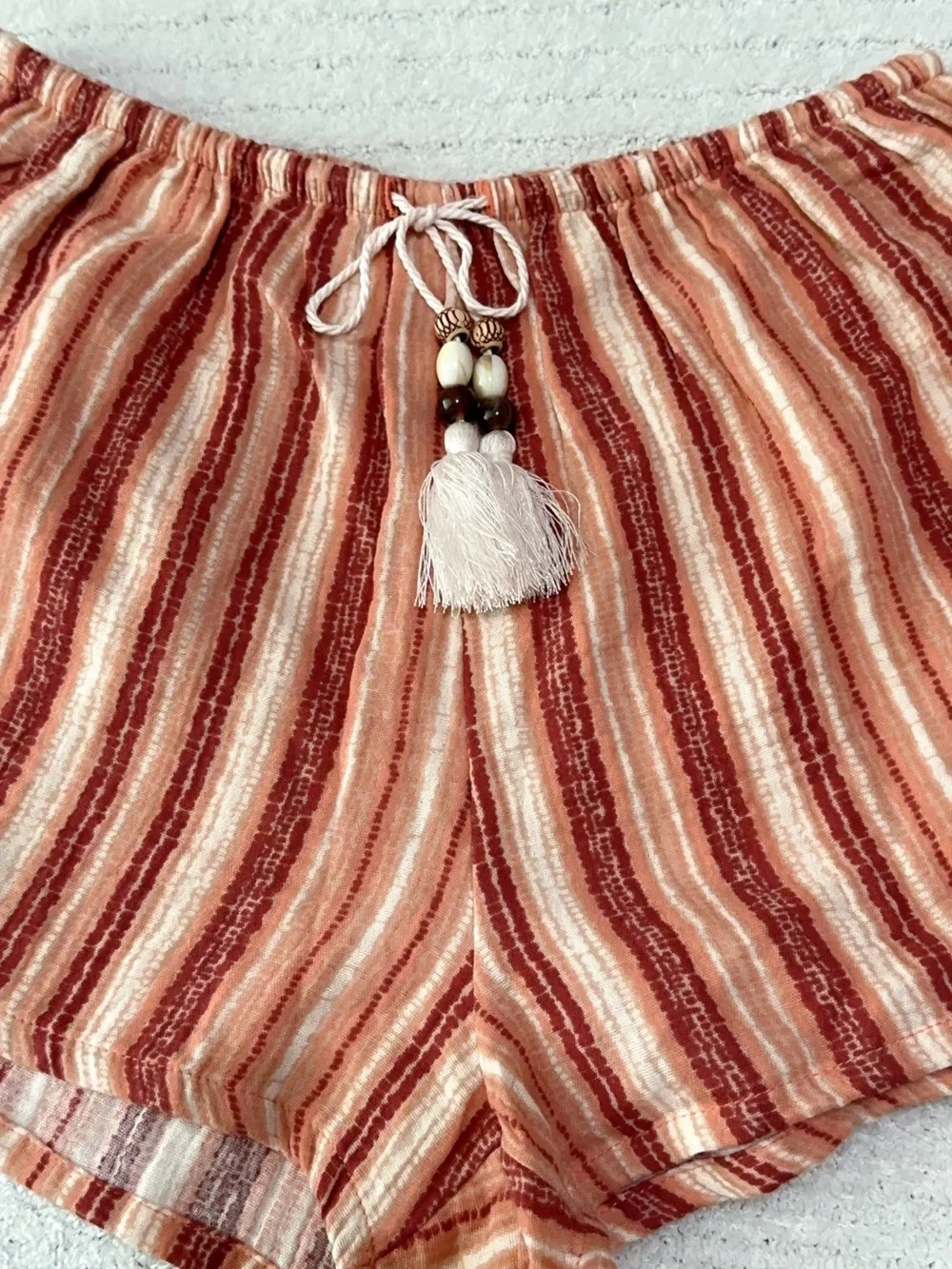 No Boundaries Peach and Cream Striped Cotton Pull On Shorts
